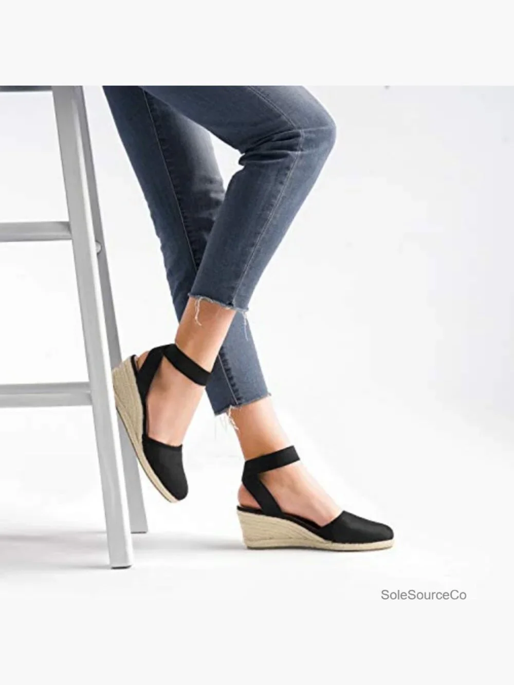Elastic Ankle Strap Espadrilles Wedge Sandals Closed Toe Lightweight